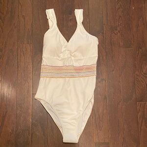 Chic Cream One Piece Swimsuit with Colorful Accents